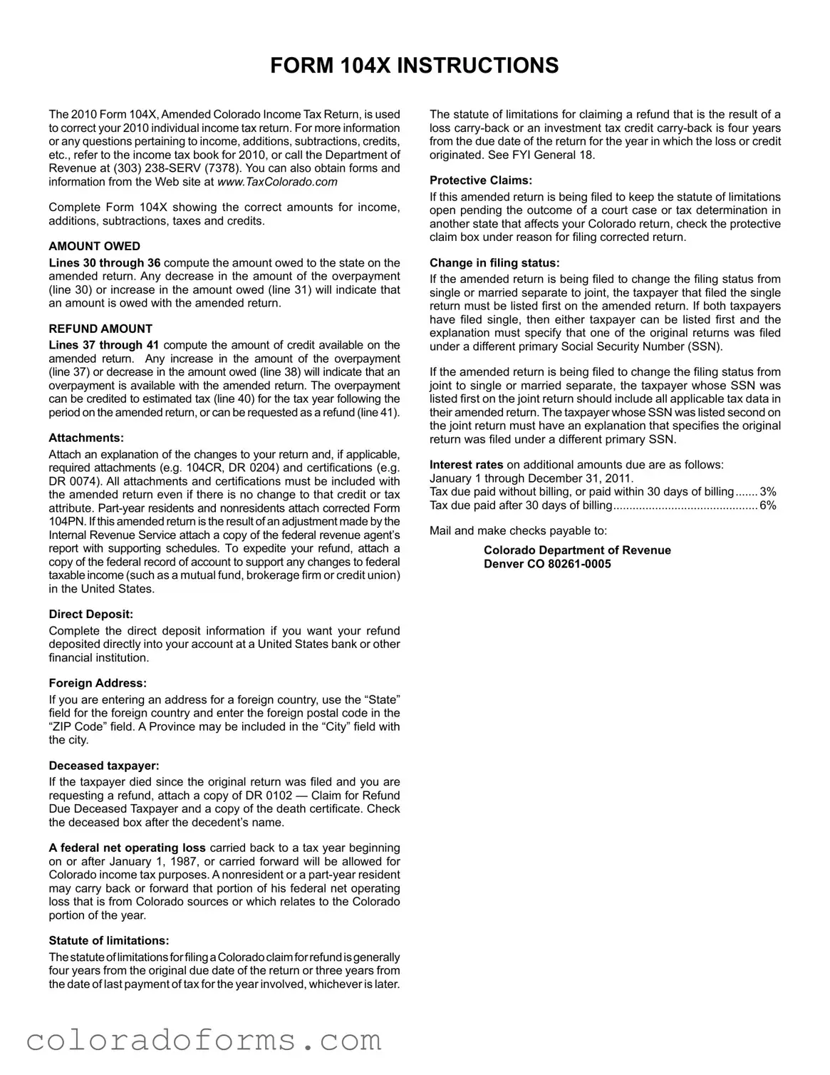 Fill a Valid Colorado 104X Form