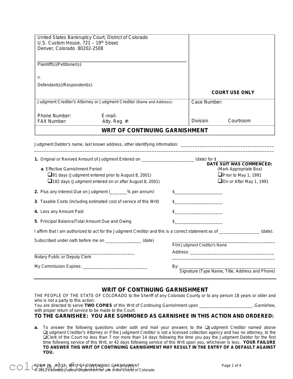 Fill a Valid Colorado 26 Form