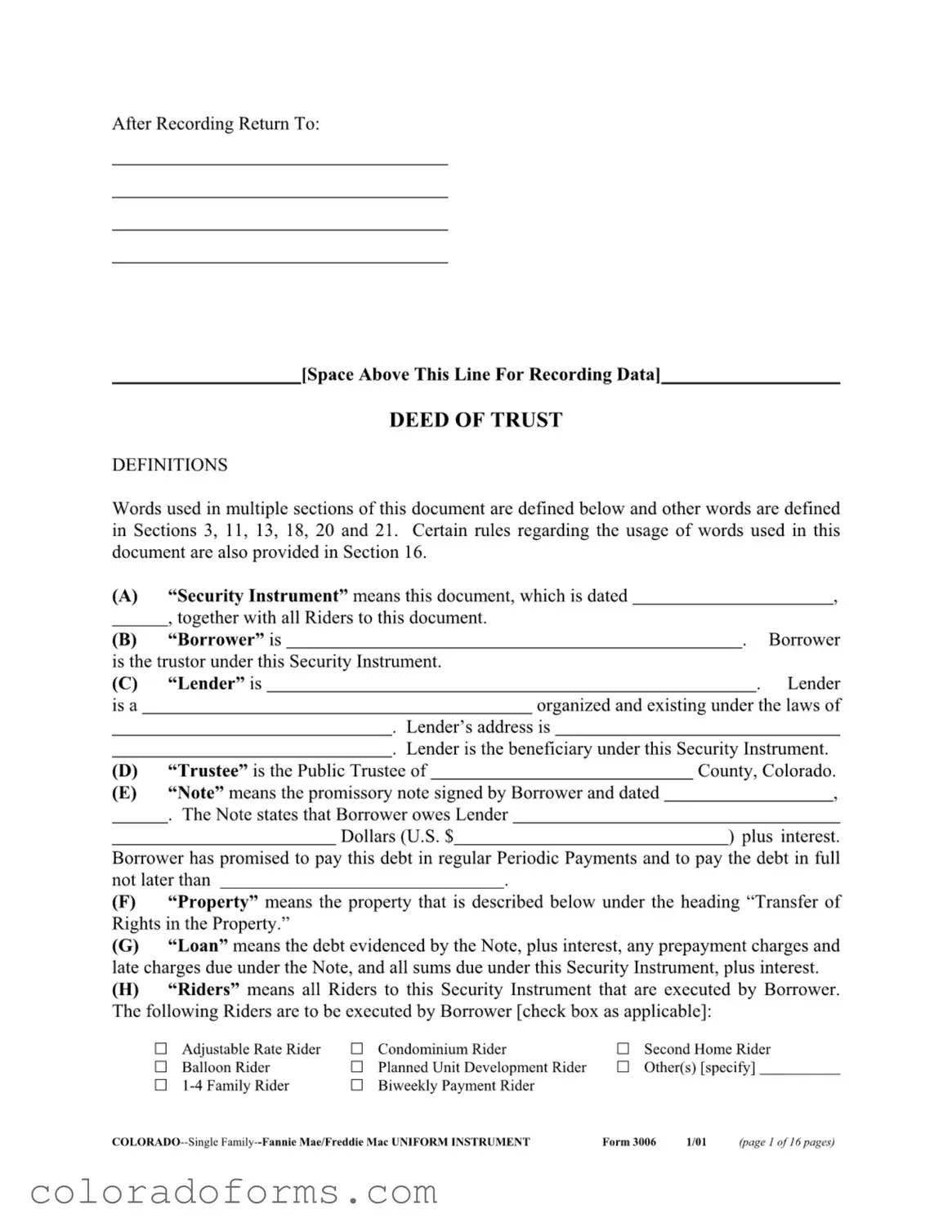 Fill a Valid Colorado 3006 Form