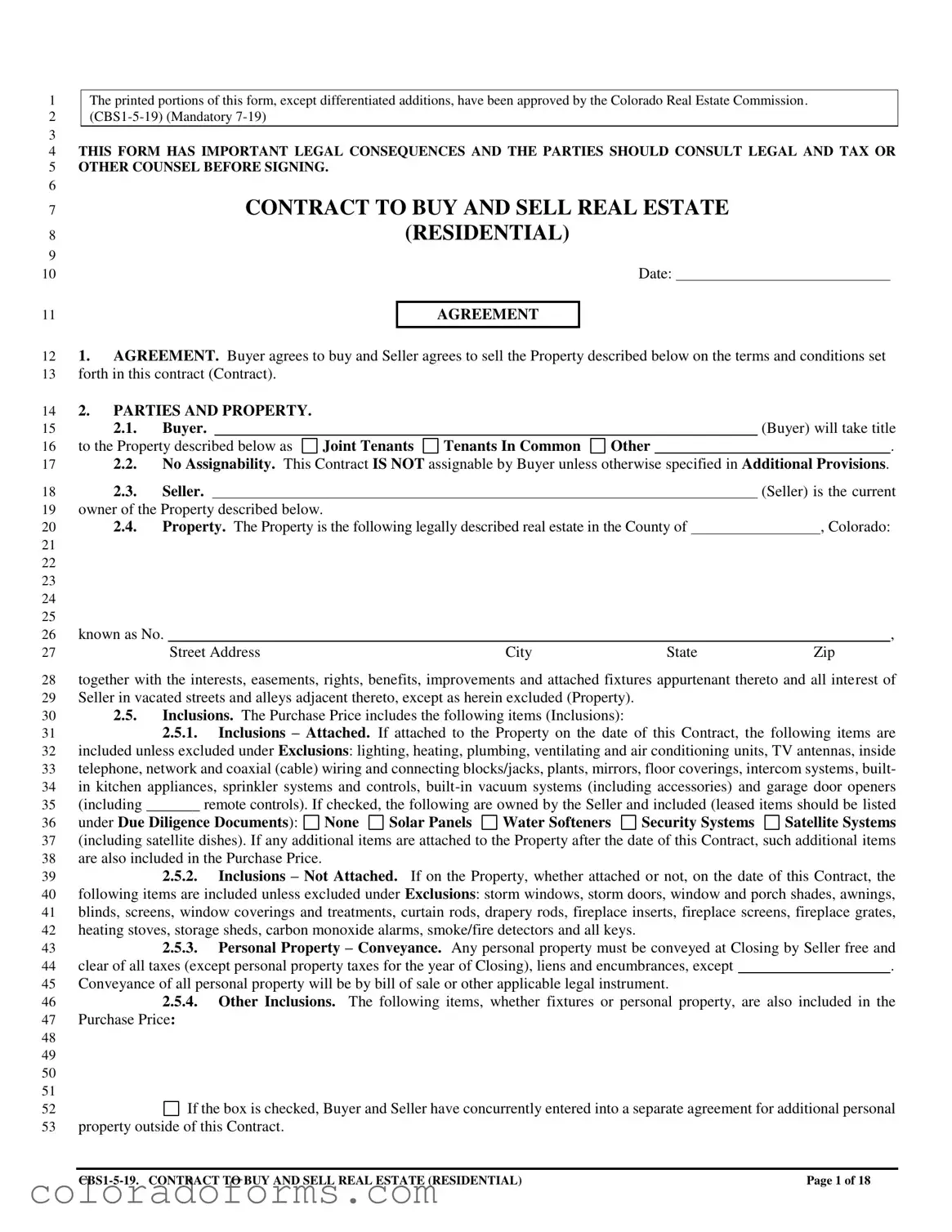 Fill a Valid Colorado Contract Real Residential Form