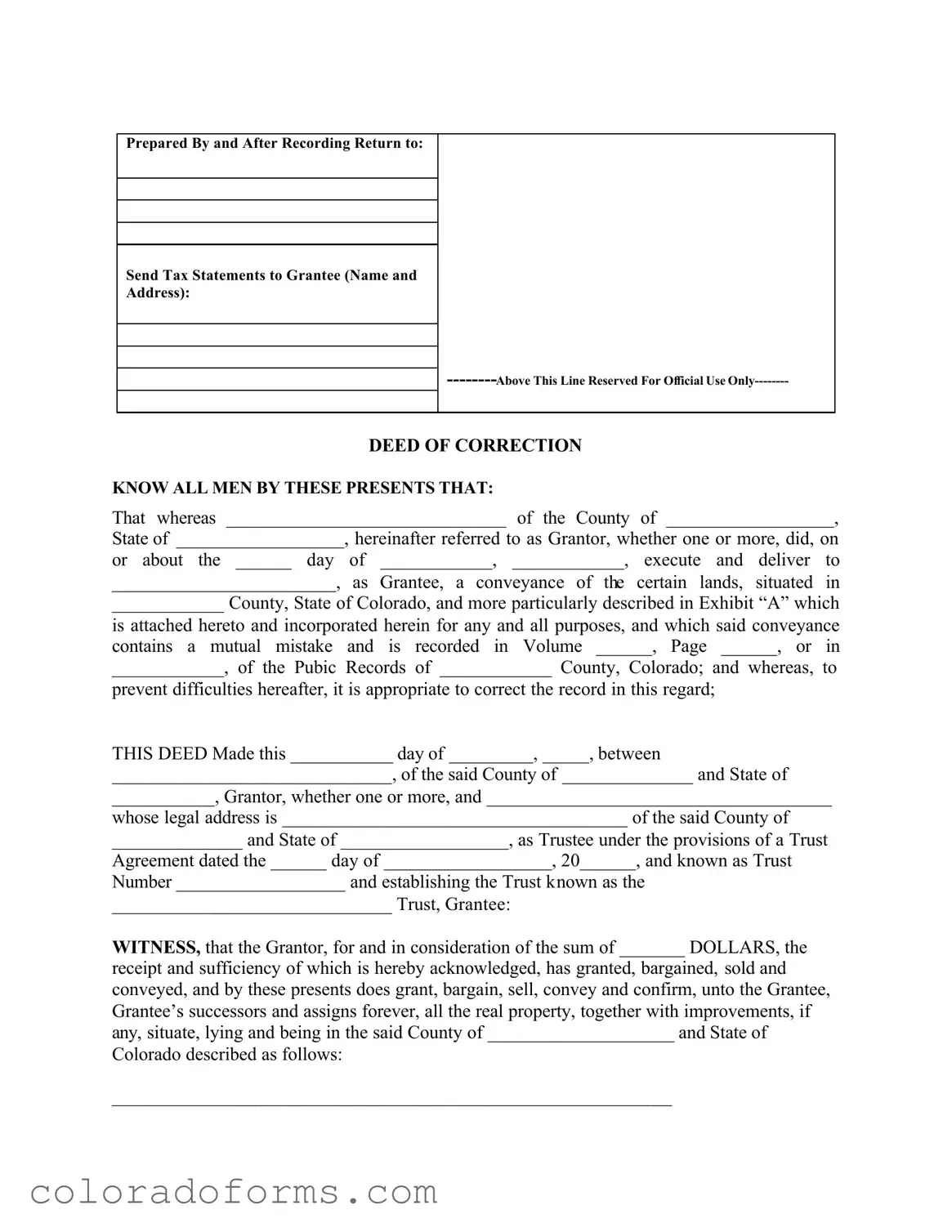 Fill a Valid Colorado Correction Form