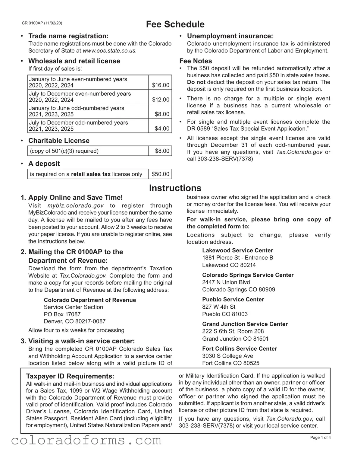 Fill a Valid Colorado Cr0100 Form