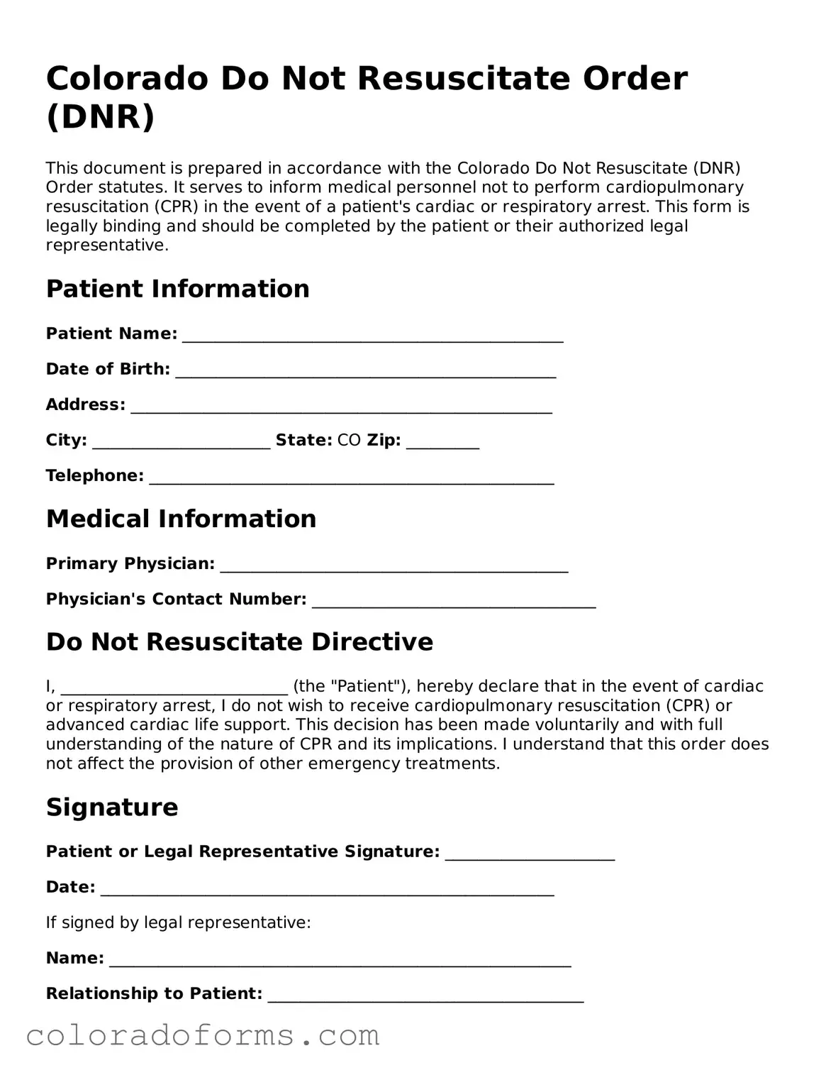 Printable Colorado Do Not Resuscitate Order Form