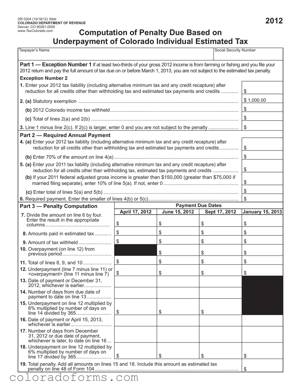 Fill a Valid Colorado Dr 0204 Form