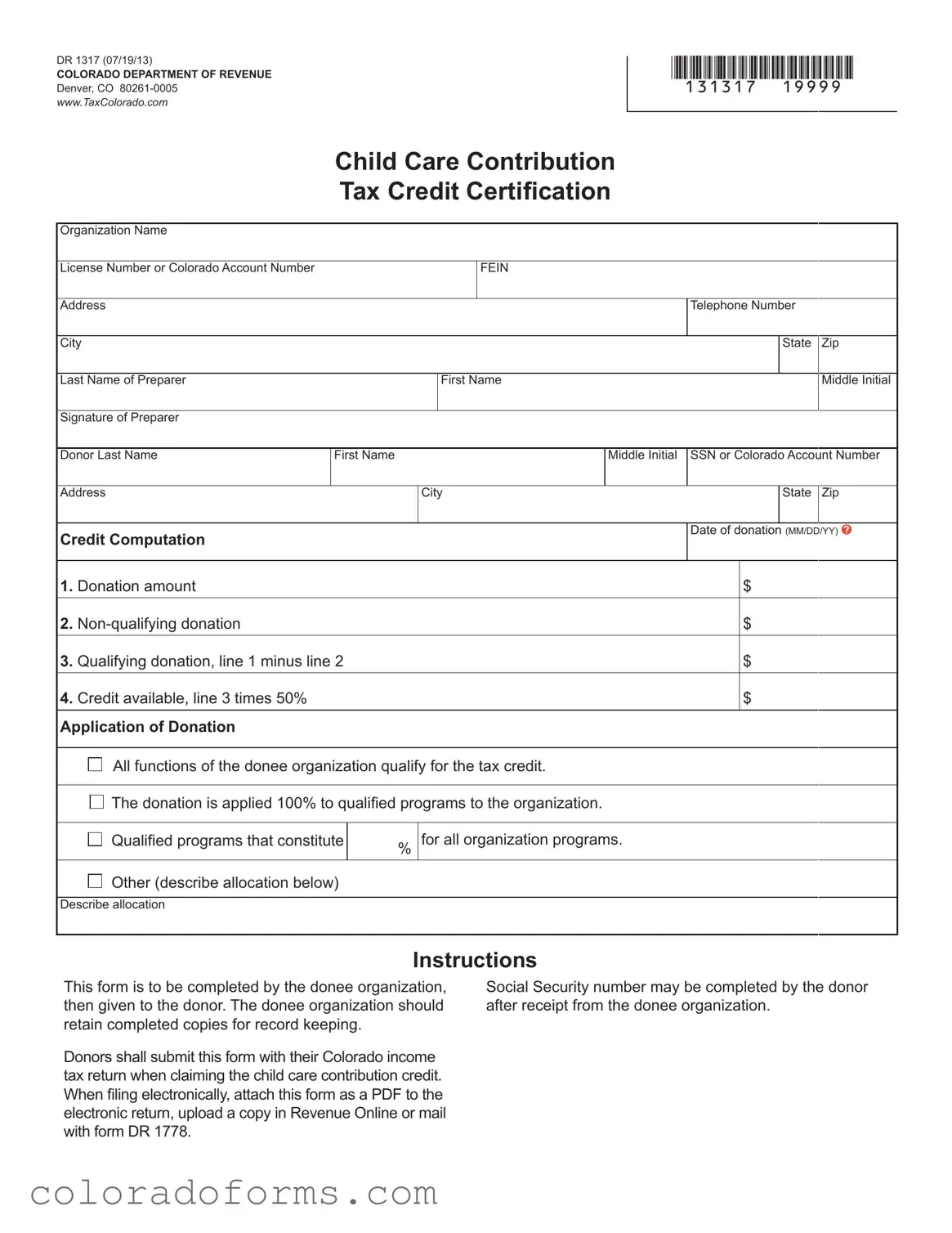 Fill a Valid Colorado Dr 1317 Form