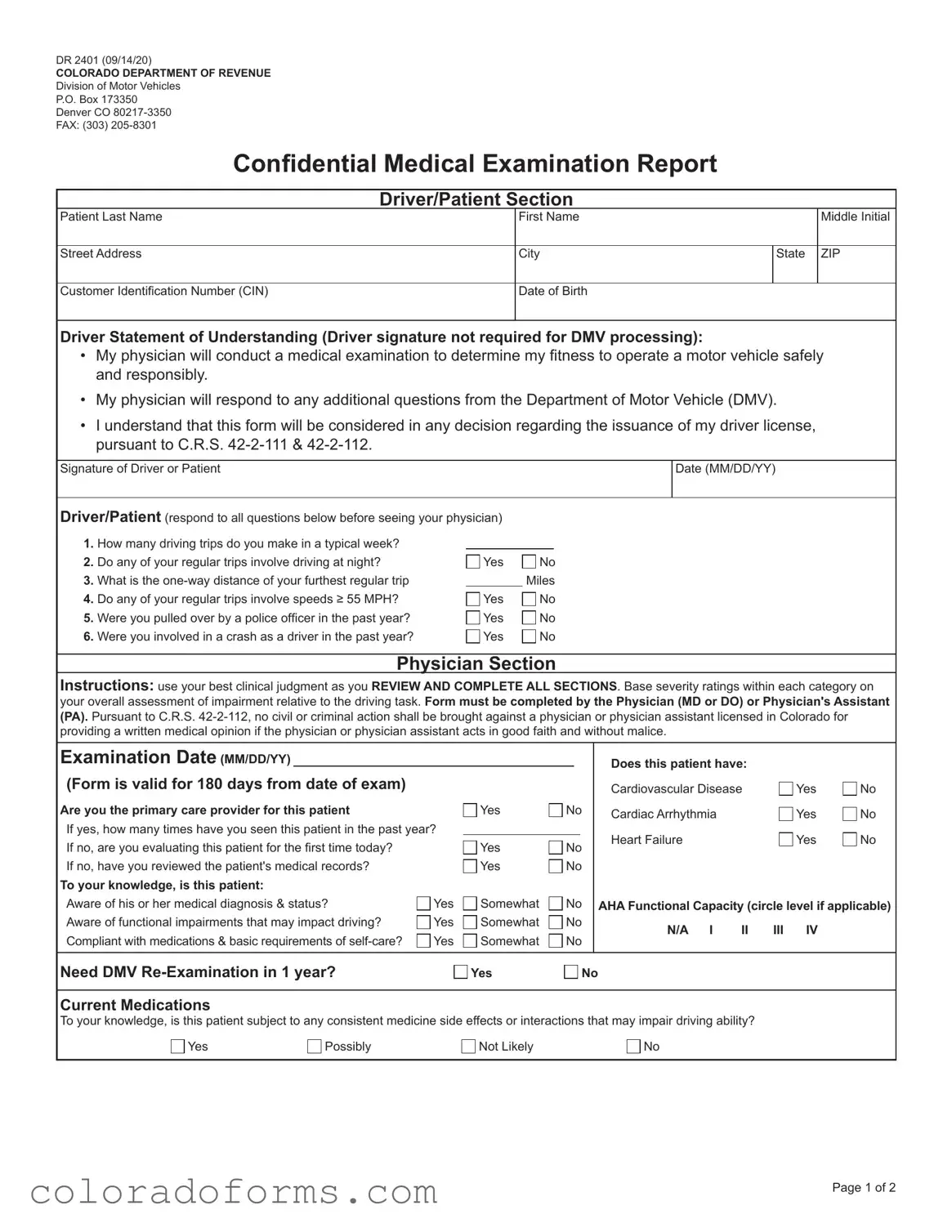 Fill a Valid Colorado Dr 2401 Form
