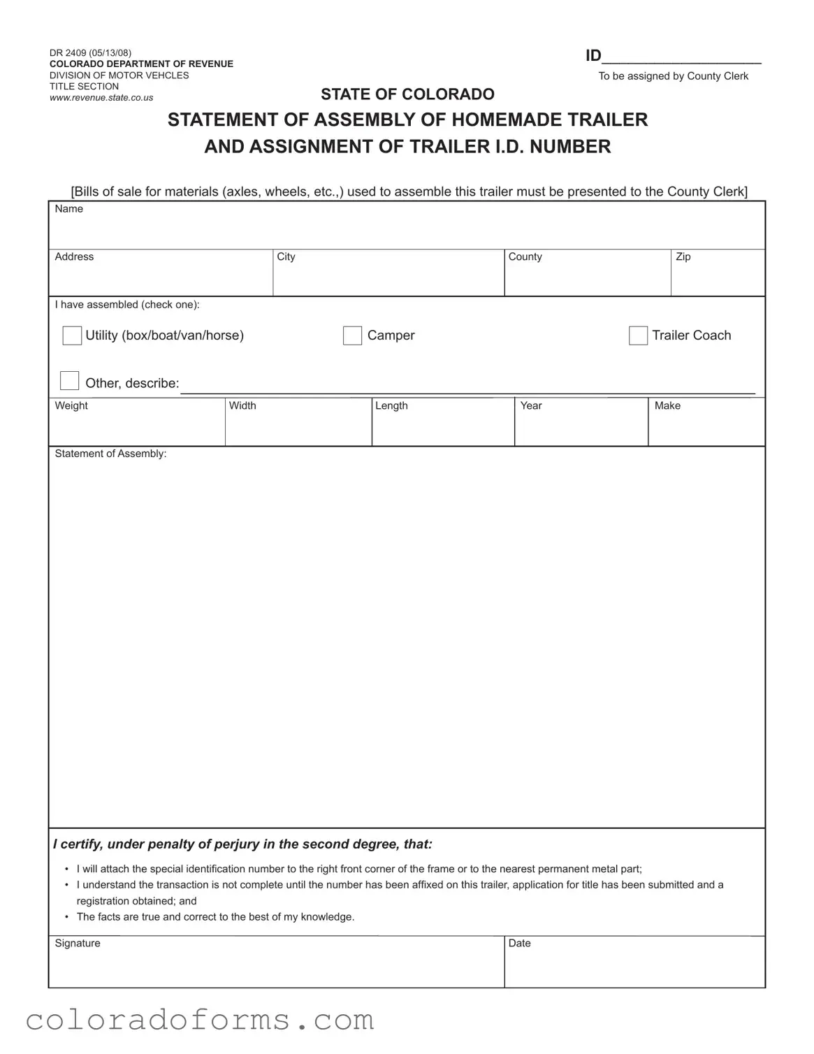 Fill a Valid Colorado Dr 2409 Form