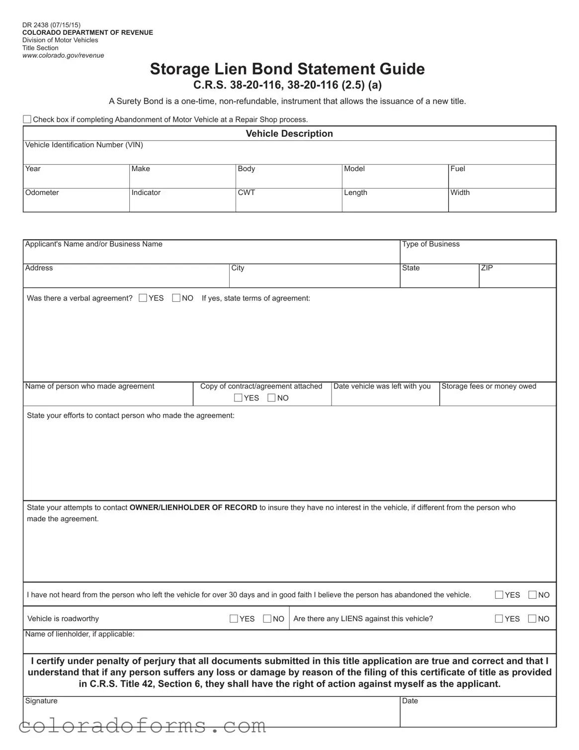 Fill a Valid Colorado Dr 2438 Form
