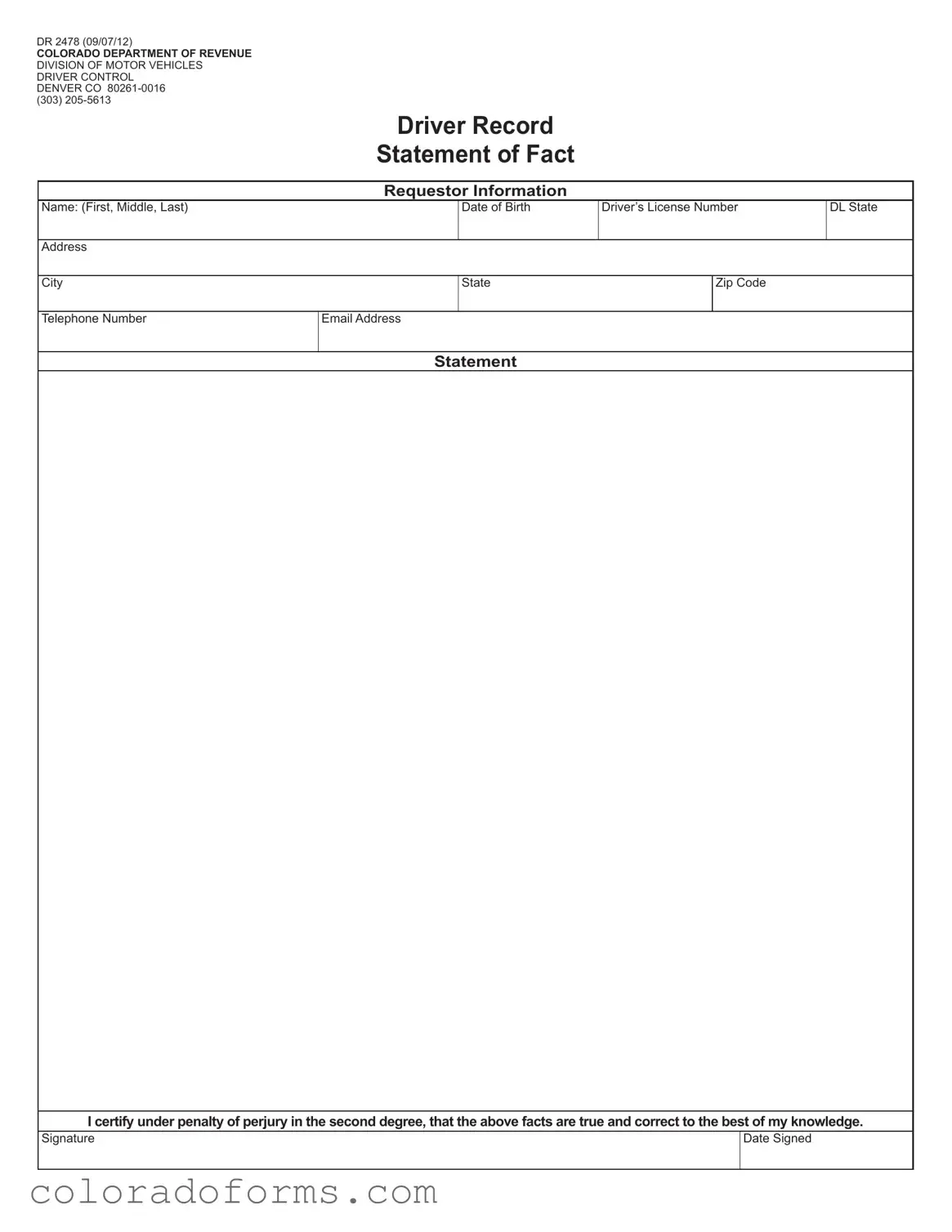Fill a Valid Colorado Dr 2478 Form
