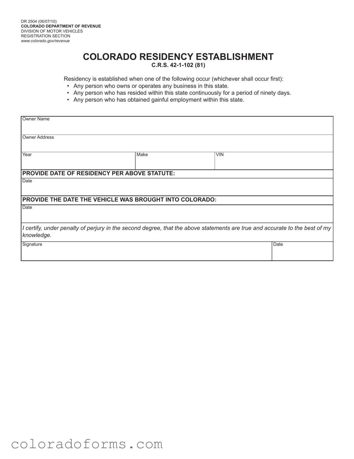 Fill a Valid Colorado Dr 2504 Form