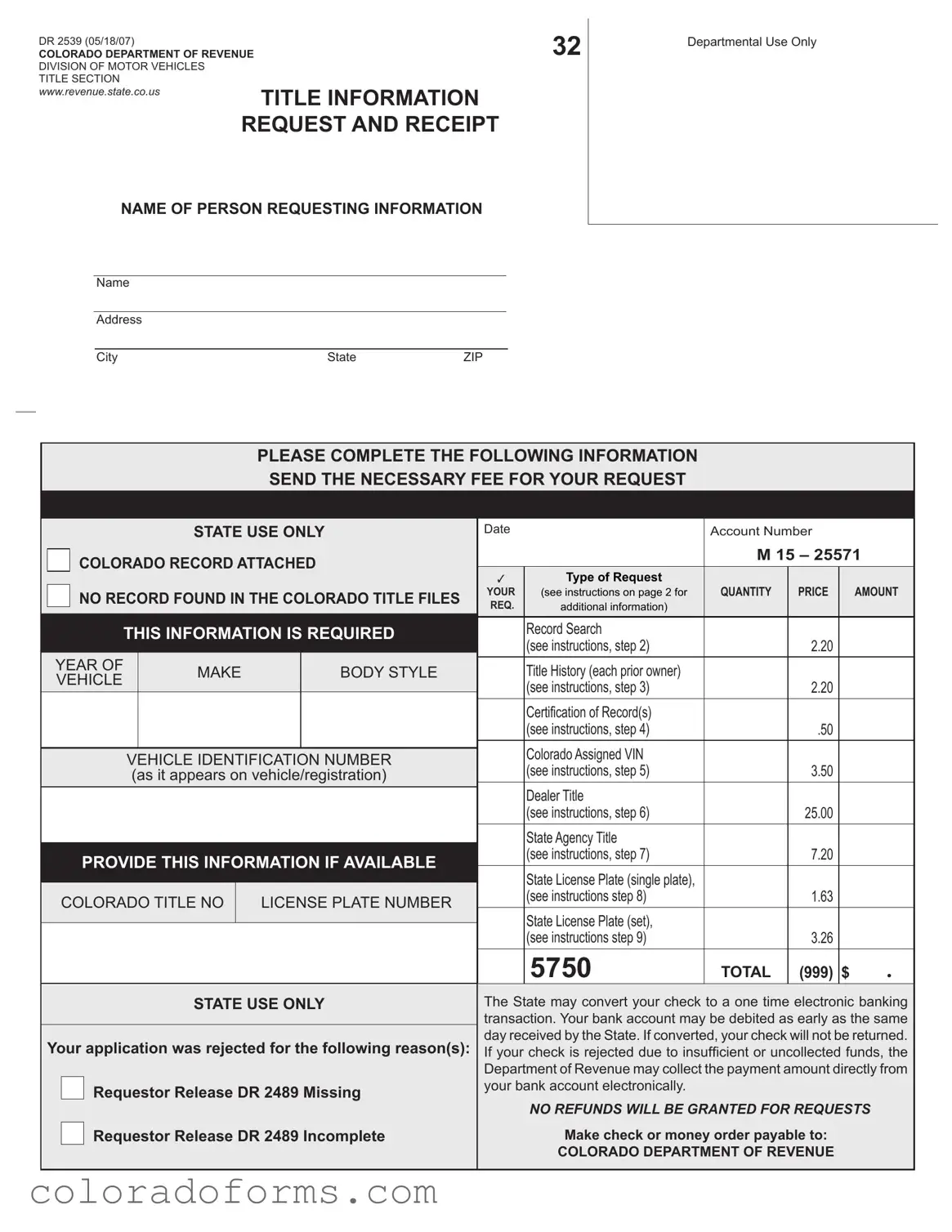 Fill a Valid Colorado Dr 2539 Form