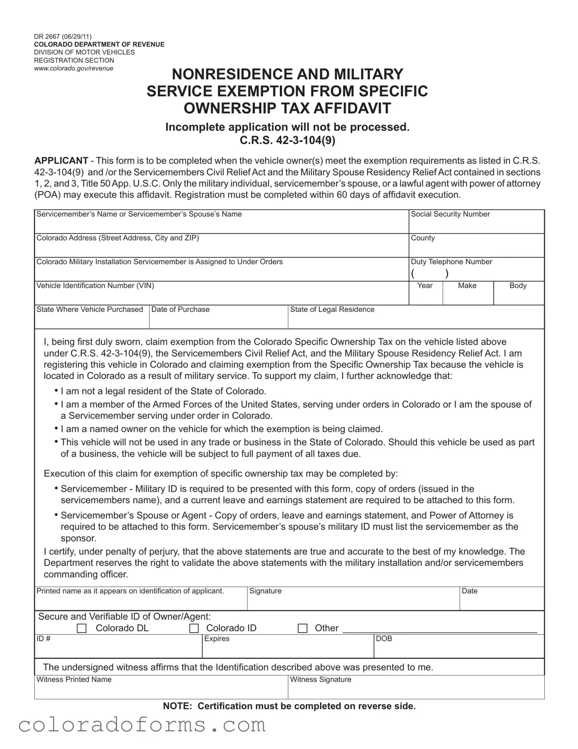 Fill a Valid Colorado Dr 2667 Form