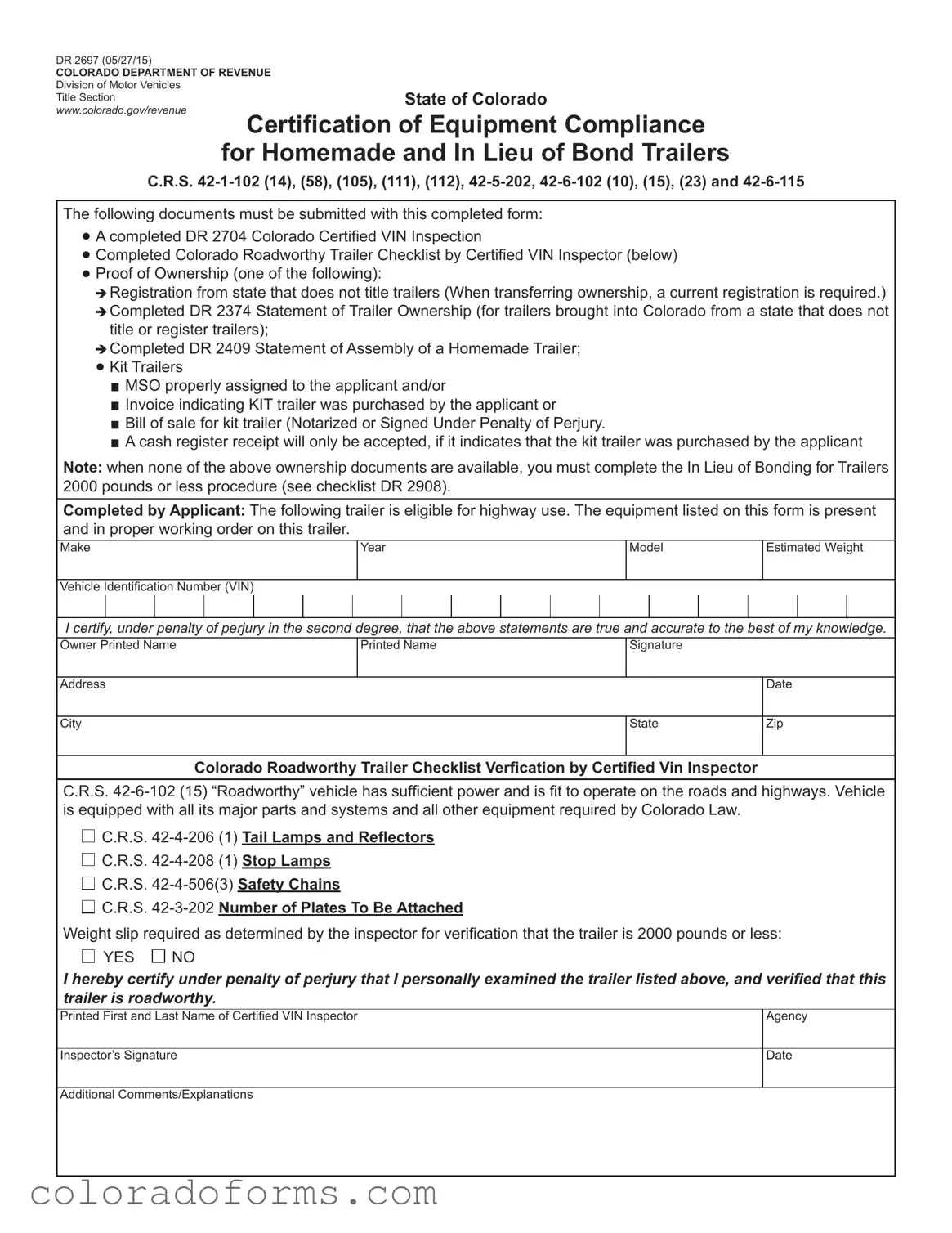 Fill a Valid Colorado Dr 2697 Form