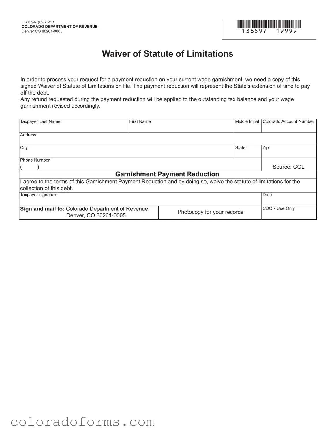 Fill a Valid Colorado Dr 6597 Form