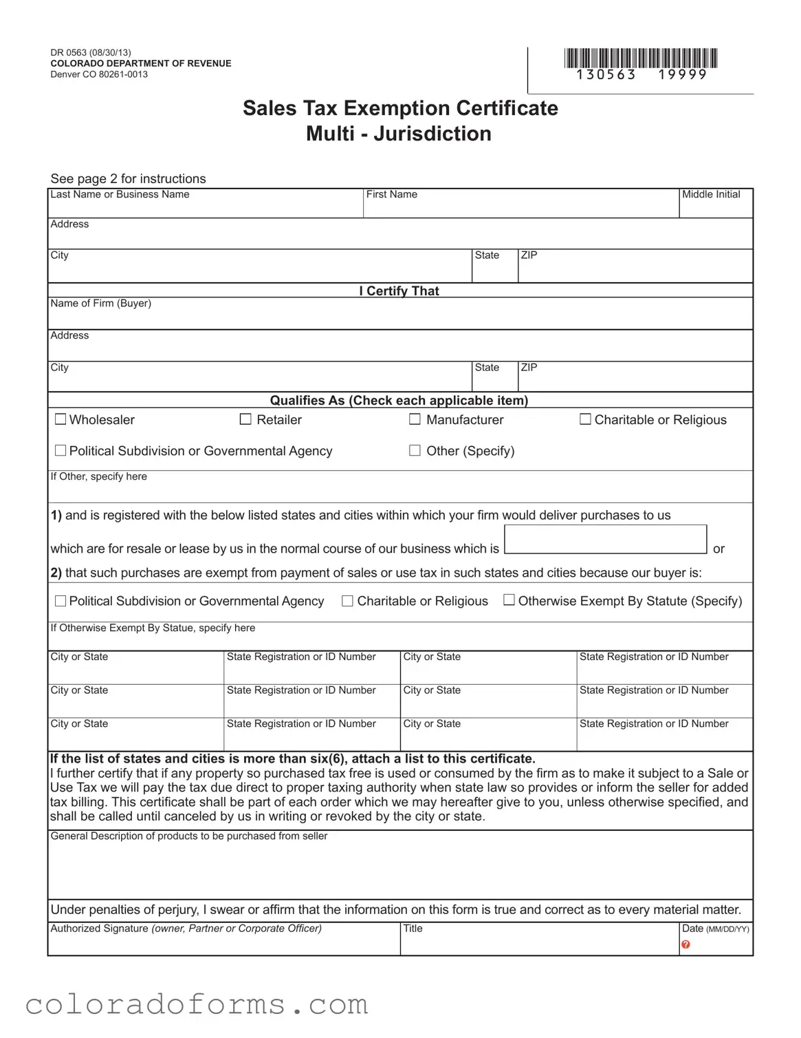 Fill a Valid Colorado Exemption Form