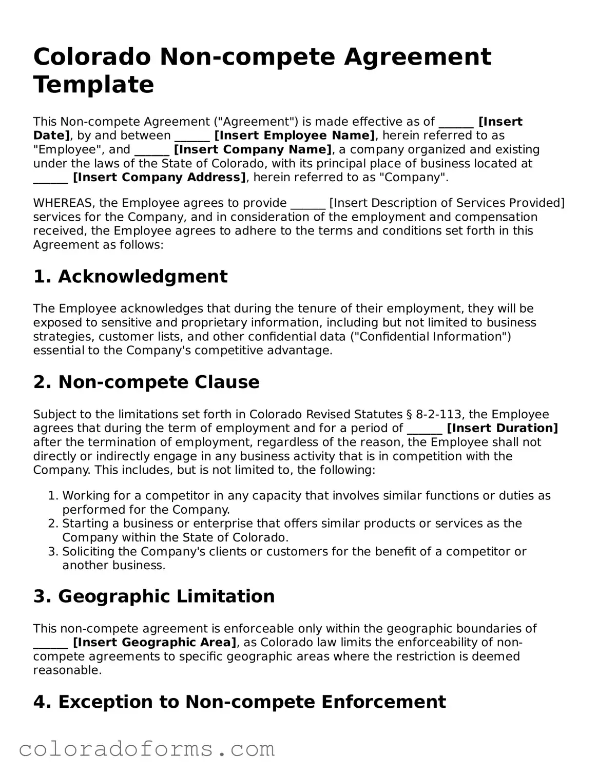 Printable Colorado Non-compete Agreement Form