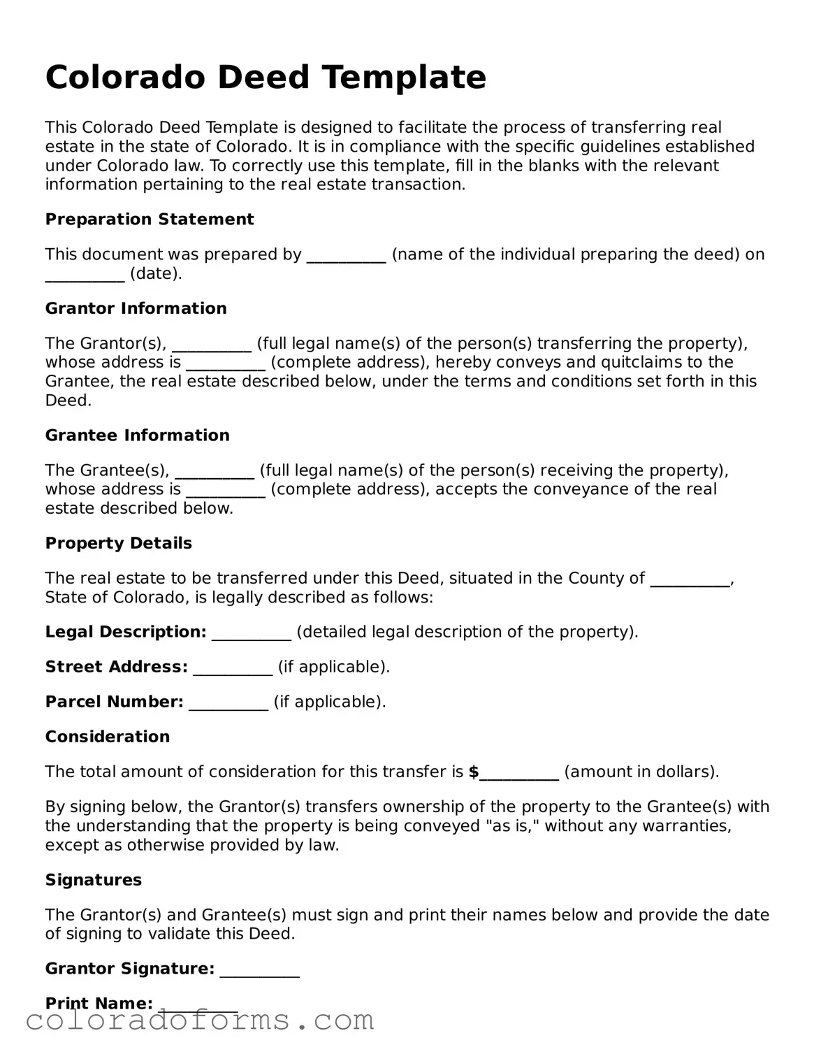 Printable Colorado Deed Form