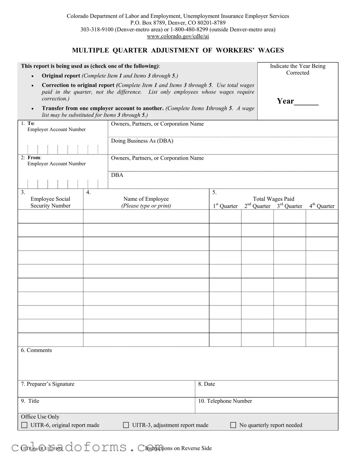 Fill a Valid Colorado Uitr 6A Form