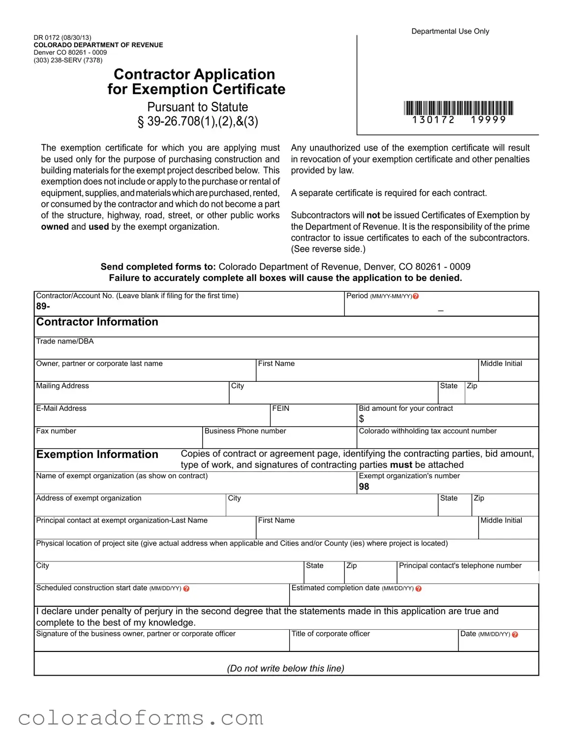 Fill a Valid Dr 0172 Colorado Form