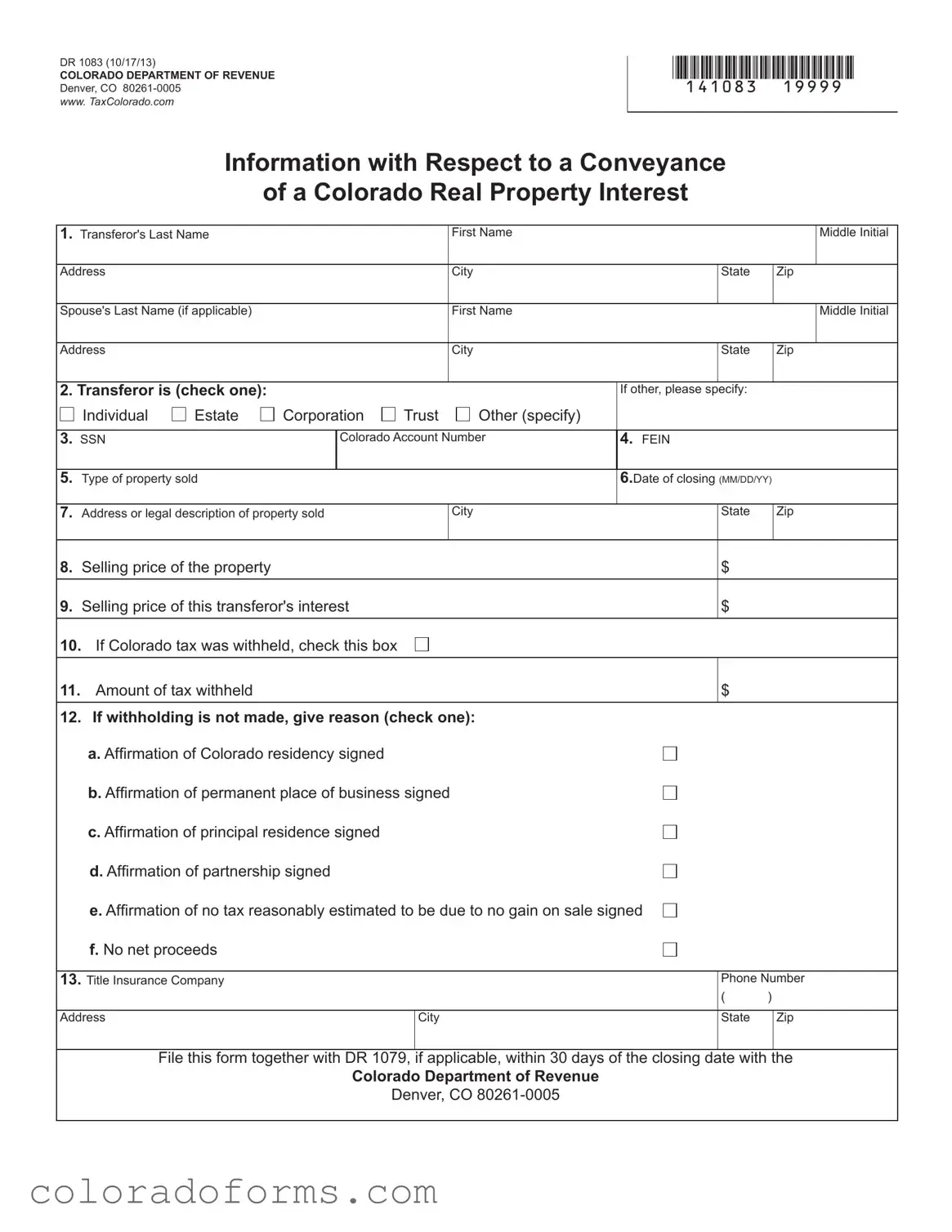 Fill a Valid Dr 1083 Colorado Form