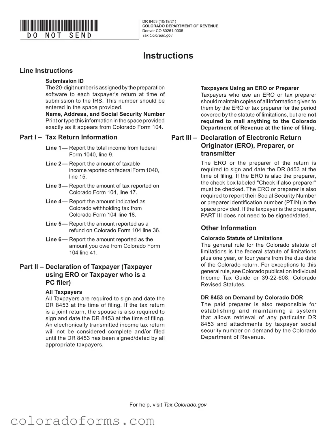 Fill a Valid Dr8453 Colorado Form