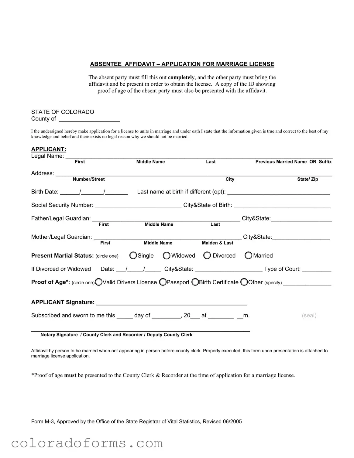 Fill a Valid M 3 Colorado Form