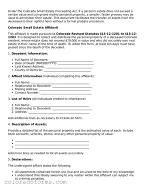 Printable Colorado Small Estate Affidavit Form