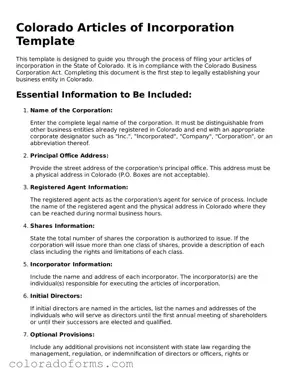 Printable Colorado Articles of Incorporation Form