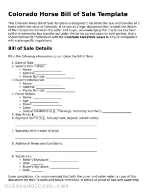 Printable Colorado Horse Bill of Sale Form