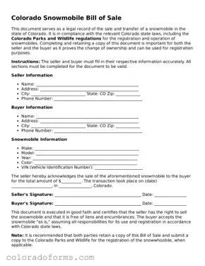 Printable Colorado Snowmobile Bill of Sale Form