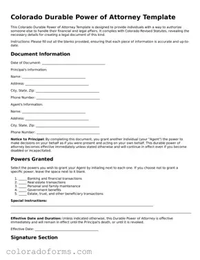 Printable Colorado Durable Power of Attorney Form