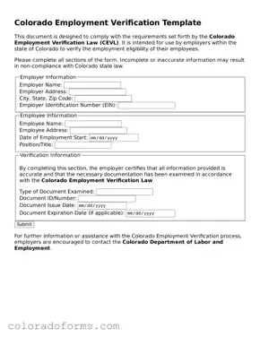 Printable Colorado Employment Verification Form