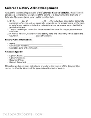 Printable Colorado Notary Acknowledgement Form