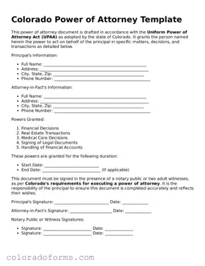 Printable Colorado Power of Attorney Form