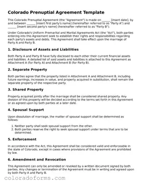 Printable Colorado Prenuptial Agreement Form