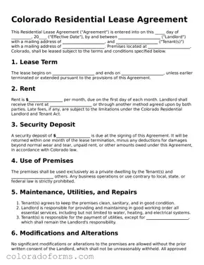 Printable Colorado Residential Lease Agreement Form