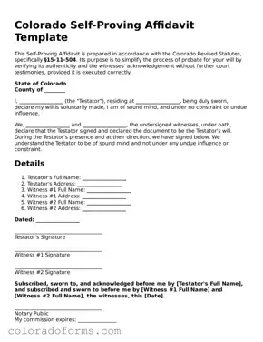 Printable Colorado Self-Proving Affidavit Form