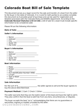 Printable Colorado Boat Bill of Sale Form