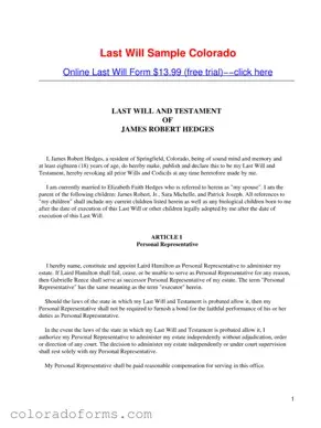 Fill a Valid Colorado Will Form